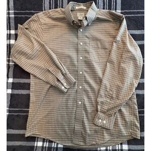 L.L. Bean Button Down Mens L Brown Plaid Wrinkle Resistant Cotton Shirt 0MT78